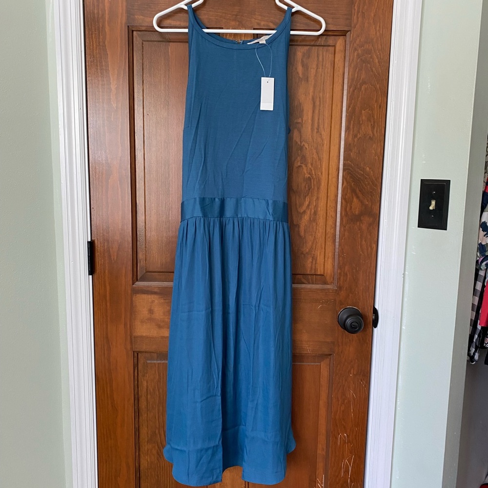 Loft mixed media blue midi dress sz 12